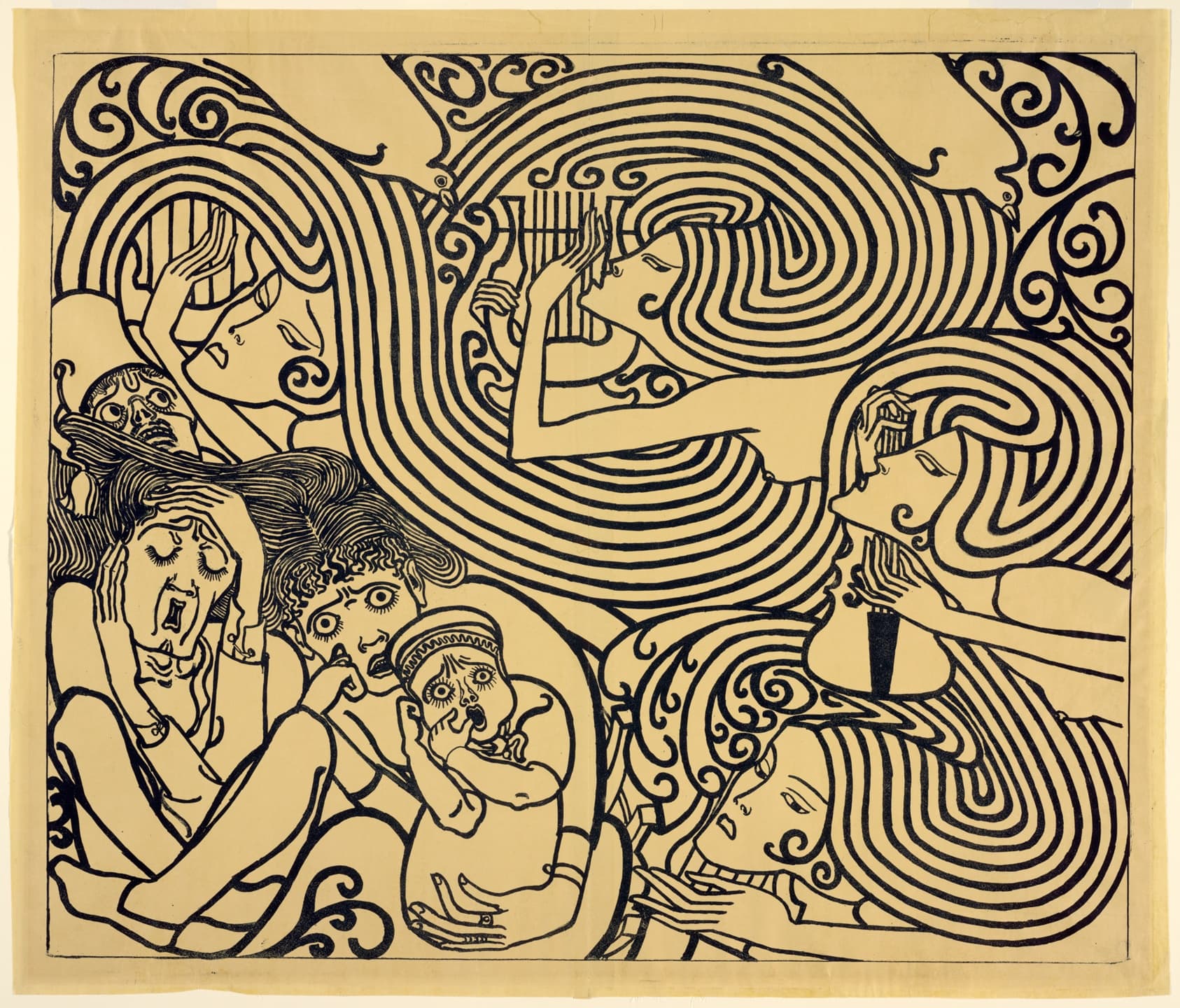 A work made of zincograph in blue-black on yellow wove paper.
